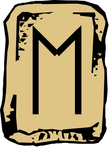 The image shows a stylized depiction of an ancient stone tablet with runes on it against a dark background.