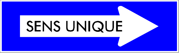 The image shows a blue sign with white text that reads "SENS UNIQUE" on it.