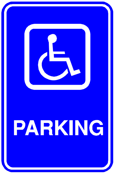 The image shows a blue handicap parking sign with white text indicating that it is for disabled persons only.