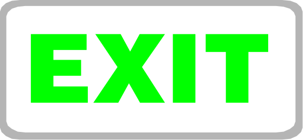 The image shows a graphic of an exit sign with text that reads "EXIT" on it against a gray background.