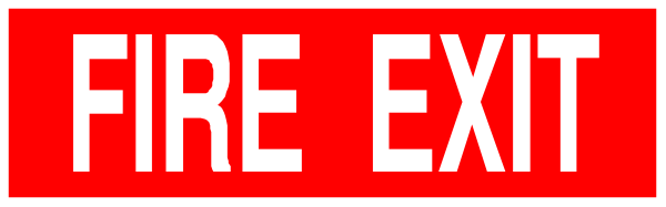 The image shows a red fire extinguisher with white text that reads "FIRE EXIT" on it against an indistinct background.