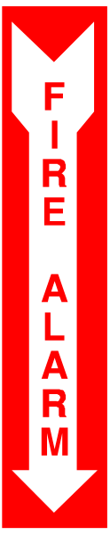The image shows a banner with text that reads "FIRE ALARM" on it against an orange background.