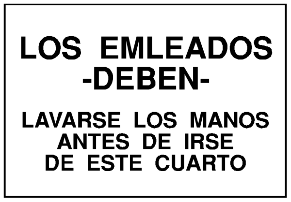 The image shows a sign with text that reads "LOS EMILEADOS DEBEN" which translates to "THE WORK OF THE LORD." Below this title is an address: LAZARESE, MANOJA 123456789. There are also some additional words in Spanish at the bottom of the sign that say "DESTINOS DE CUERPO Y ALMA" which means "BODY AND SOUL TRAVELS." The style is a simple, black and white clip-art image with