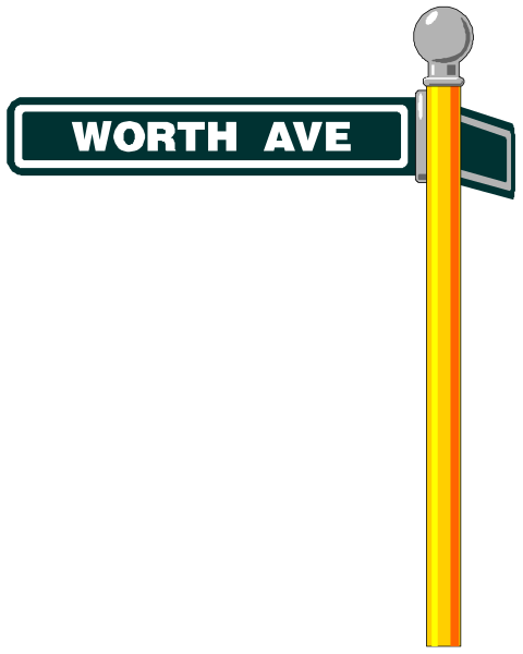 The image shows a street sign with text that reads "WORTH AVE" on it against a black background.