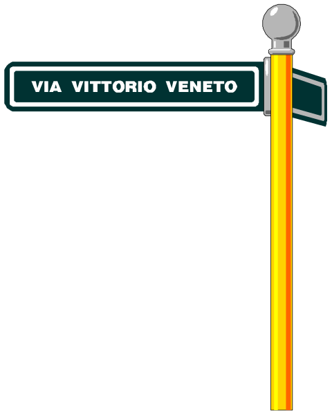 The image shows a sign with text that reads "via vittorio" on it, indicating an Italian street direction.