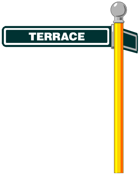 The image shows a street sign with an arrow pointing to "Terrace."