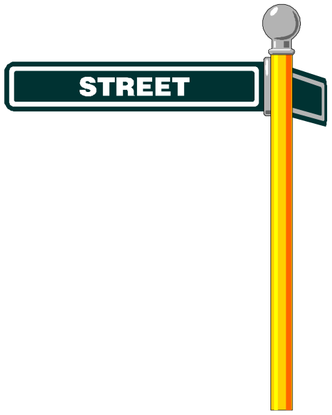 The image shows a street sign with an arrow pointing to its right side against a black background.