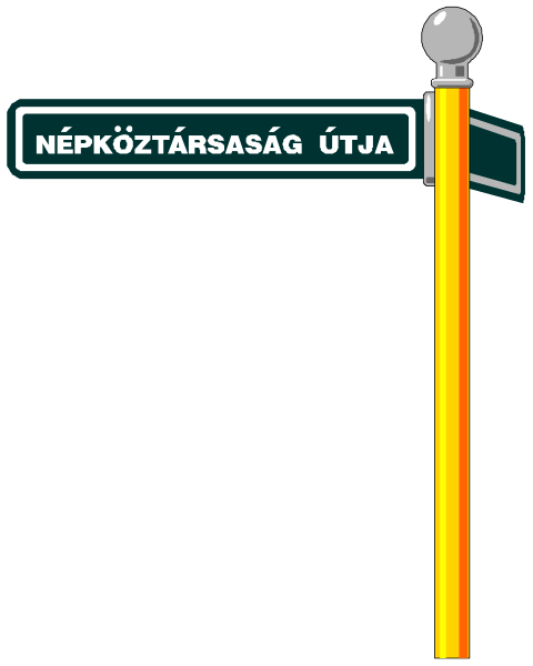 The image shows a street sign with text on it that reads "NEPÓKOZARASÁGJA" in Cyrillic script along with some other smaller writing below it.