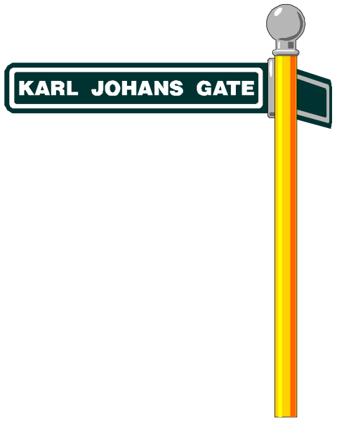 The image shows a street sign with text that reads "Karl Johans Gate."