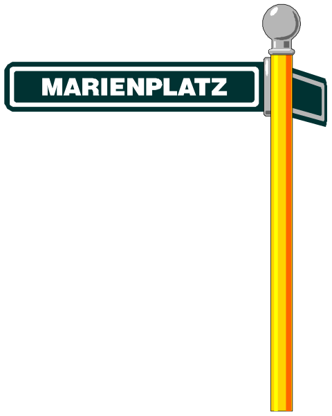 The image shows a street sign with text that reads "MARIENPLATZ" on it against an otherwise plain background.