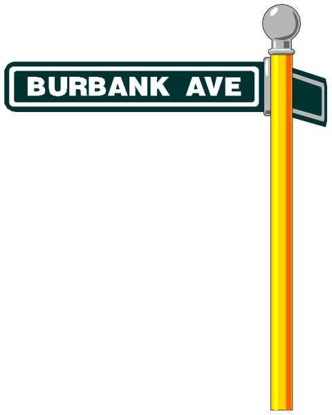 The image shows a street sign with text that reads "Burbank Ave."