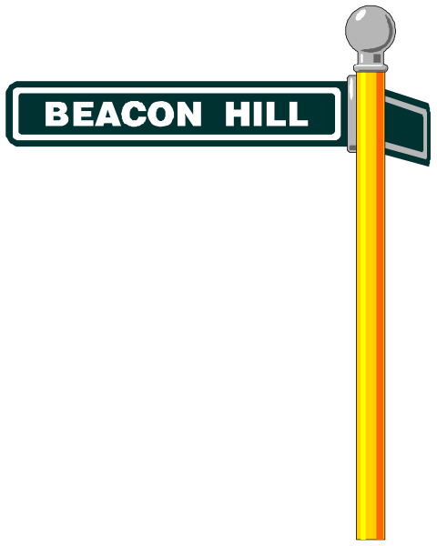The image shows a street sign for "Beacon Hill" on an otherwise dark background with no other discernible details visible in this small clip-art representation of it.