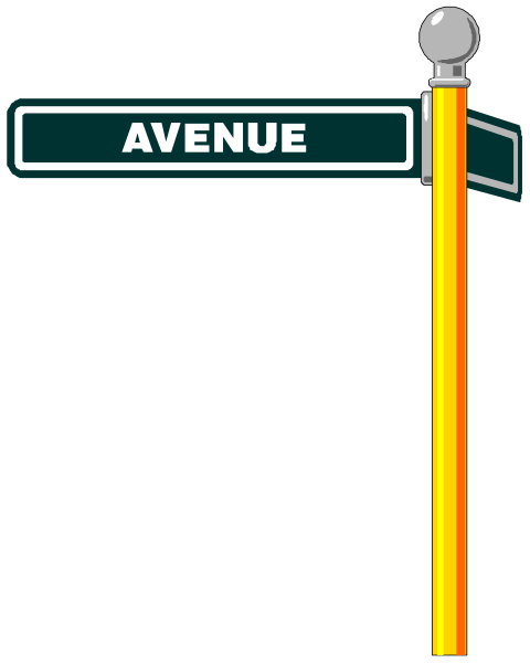 The image shows a street sign with an arrow pointing to "Avenue" on it against a black background.