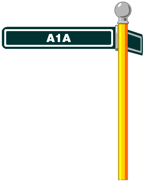 The image shows a street sign with an arrow pointing to "A1" on it against a dark background.