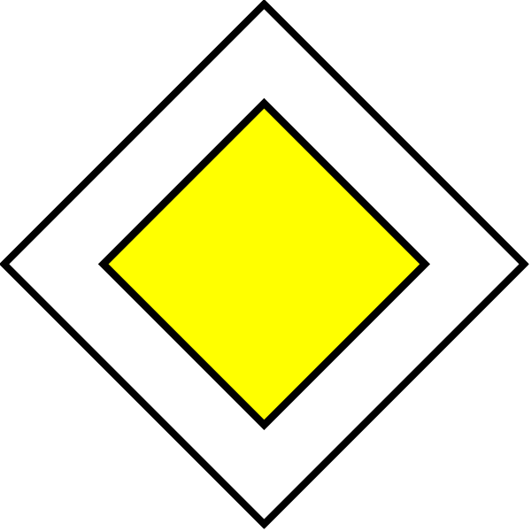 The image shows a black diamond with two yellow diamonds inside it on top of each other against a white background.