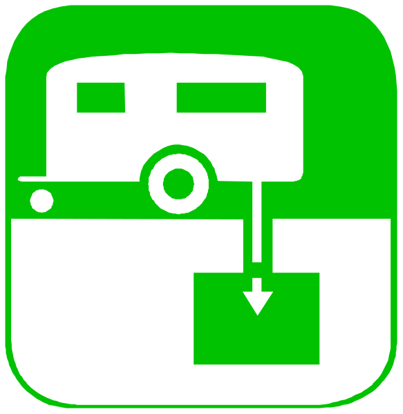 The image shows two square iconographic illustrations of a mobile home with an attached caravan on top connected to it by hoses; one is in color while the other appears as grayscale icons, indicating connectivity options such as Wi-Fi or power supply for RVs and campers. There are no texts present within these images. The style of art used here seems minimalistic with a focus on symbolic representation rather than detailed illustration.