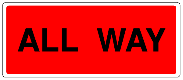 The image shows a red sign with white text that reads "ALLWAYS" on it against an otherwise gray background.