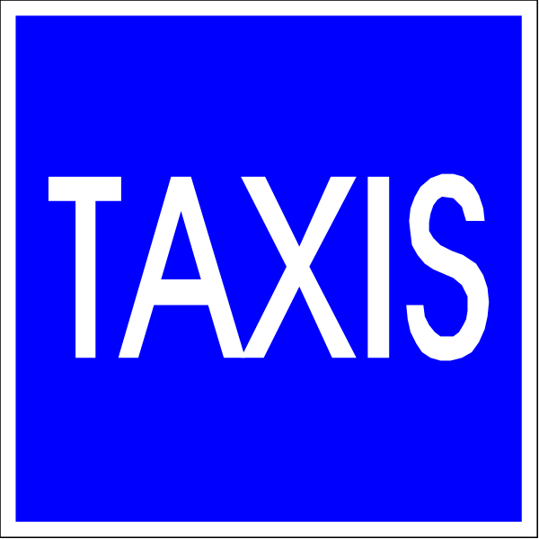 The text "TAXIS" on a blue background with white lettering is visible twice within this small clip-art image.