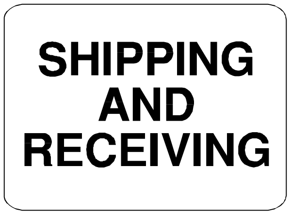 The image shows a sign with text that reads "SHIPPING AND RECEIVING" on it against an indistinct background.
