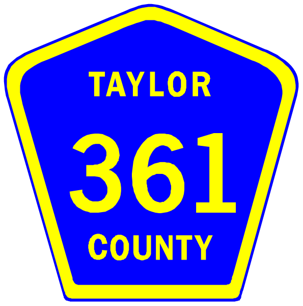 The image shows two blue highway signs with white text indicating a route number (361) and county information for Taylor County in Kentucky.