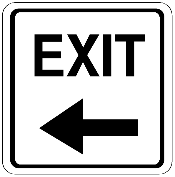The image shows a black and white sign with an arrow pointing to its right side indicating "exit" along with another smaller text that says "1 way".