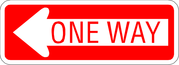 The image shows a red street sign with white text that reads "ONE WAY" pointing to both left and right directions on an overcast day in what appears to be an urban environment.
