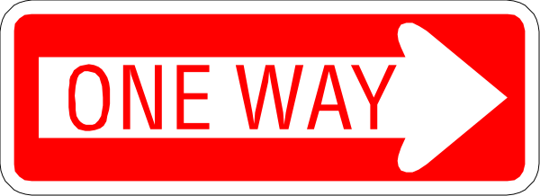 The image shows a red traffic sign with white text that reads "ONE WAY" on it, indicating directional guidance for drivers at an intersection.