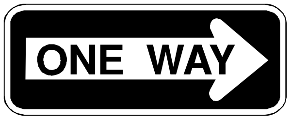 The image shows a black and white sign with two arrows pointing to either side of it; each arrow has an accompanying word "ONE WAY" in bold letters at its end.