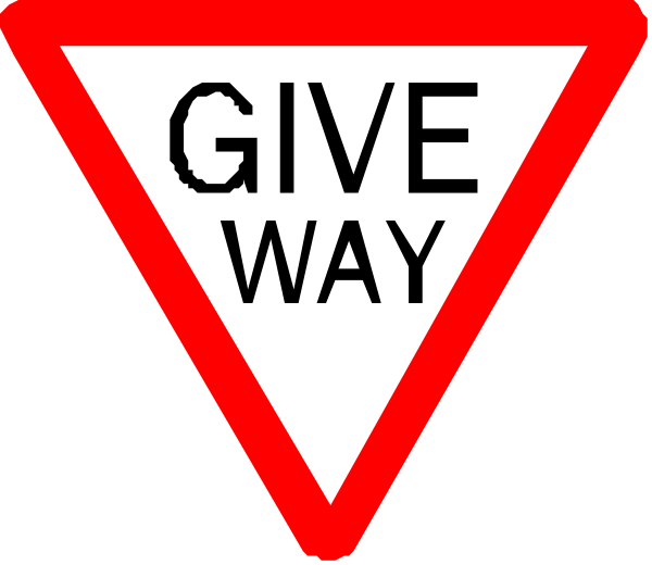 The image shows a red triangular traffic sign with white text that reads "GIVE WAY" on it against an indistinct background.