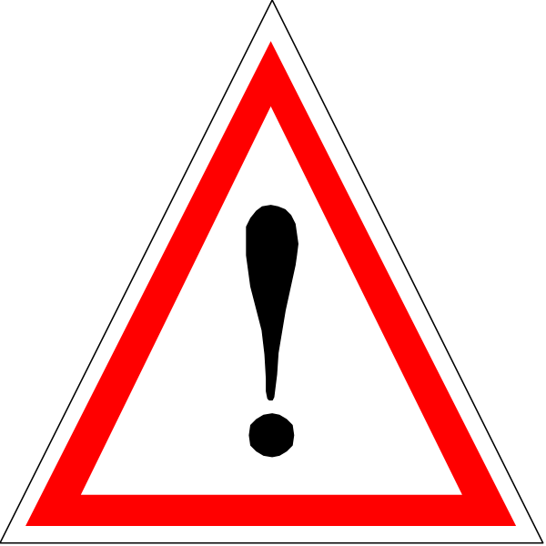 The image shows a red triangle with an exclamation mark inside it on top of what appears to be a black background.