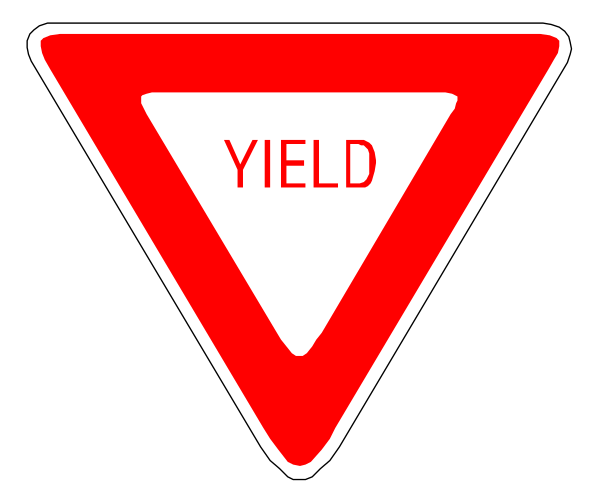 The image shows a red yield sign with white text that reads "YIELD."