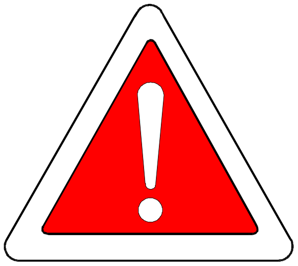 The image shows a warning sign with an exclamation mark inside it on top of another red triangle that has been crossed out by two diagonal lines forming an 'X'.