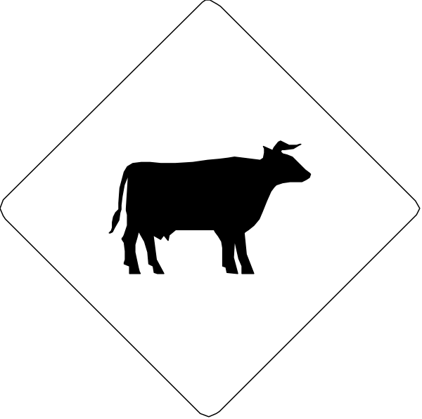 The black and white icon features a cow on top of an animal symbol with two diamonds around it.