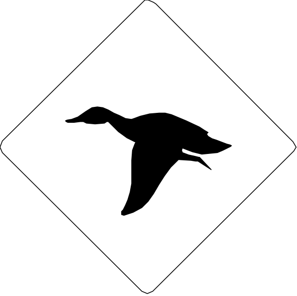 The image shows a black diamond with two white diamonds inside it; each of these smaller diamonds contains an icon: on top left is a bird (possibly representing geese), bottom right has another bird, and in between them there's a symbol that could be interpreted as either a duck or goose.