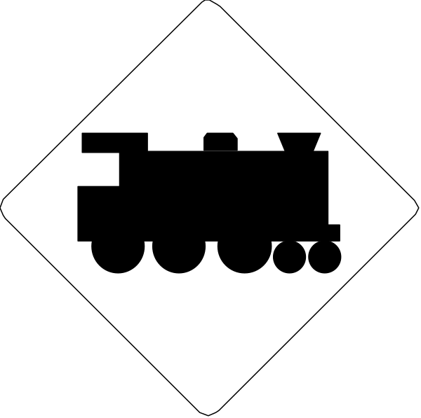 The black and white icon features a train on tracks with two diamonds above it; each diamond contains an object: to its left is a house symbolizing home life, while to its right is another house representing family life.
