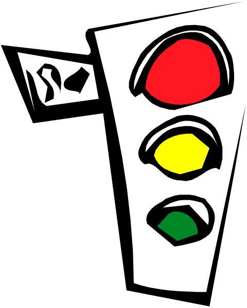 The image shows a traffic light with three colored lights: red on top left, yellow at bottom right, green below it in center of photo.