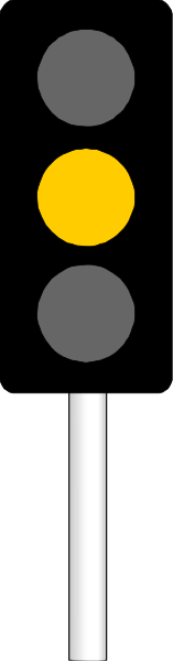 The image shows a traffic light with two lights on at once: red for stop and yellow for caution; it is set against an abstract background that resembles road markings in black and white tones.