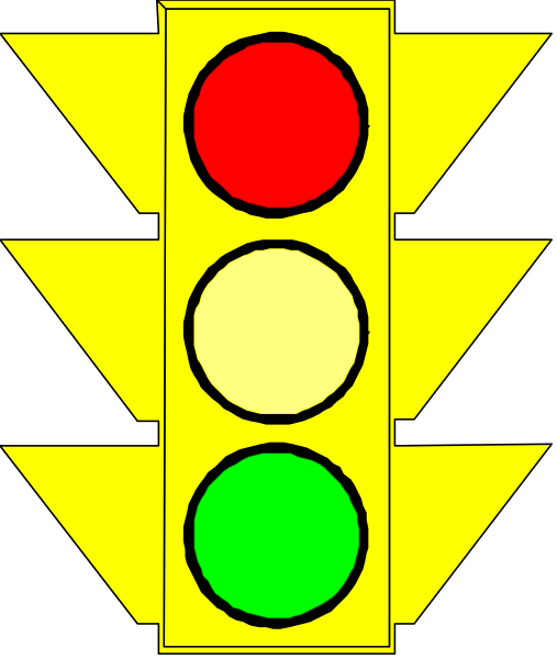 The image shows a traffic light with three colored lights: red on top, yellow in the middle, and green at bottom.