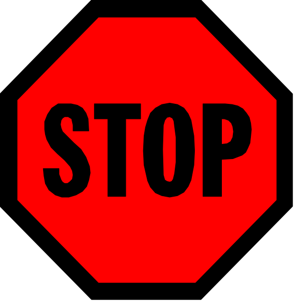 The image shows a stop sign with red background featuring white text that reads "STOP."