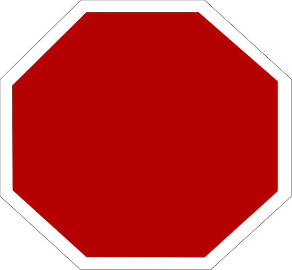 The image shows a red stop sign with white border inside an octagon shape against a black background.