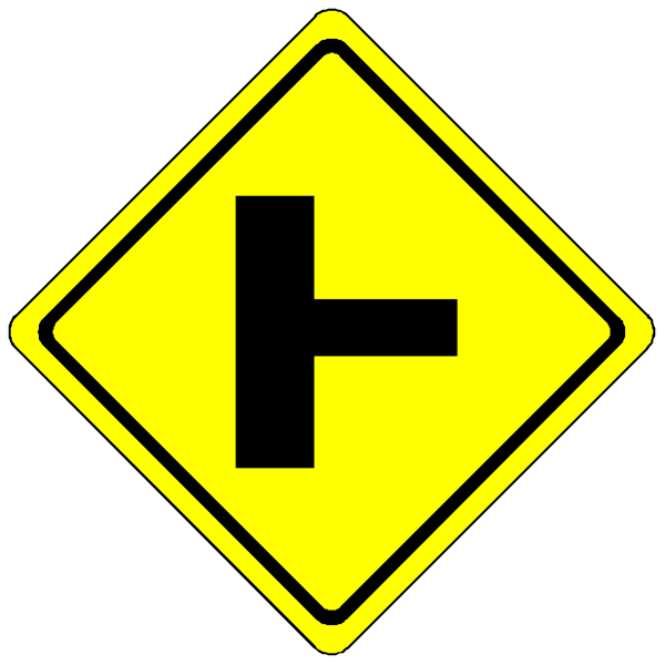 The image shows a yellow diamond sign with an arrow pointing to its right side on top of another similar sign that has two arrows forming a circle around it.
