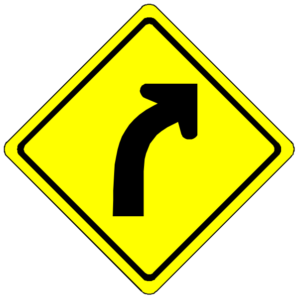 The image shows a black arrow pointing to its right with two yellow signs on either side of it; there is no text present in this clip-art illustration.