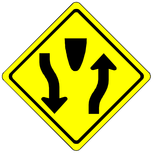 The image shows a black and white sign with arrows indicating directions to different destinations: "left" for left lane traffic only; an arrow pointing upwards towards another roadway labeled as right turn lanes, suggesting that drivers should merge into these lanes if turning right or continuing straight ahead."