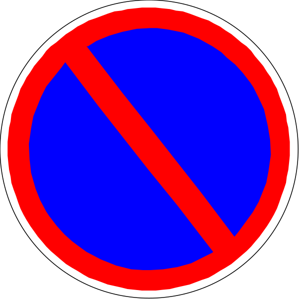 The image shows a blue circular sign with red border indicating "No Parking" on it next to two round signs that say 0 km in white text inside circles of different sizes. There is also an additional smaller circle at bottom right corner showing no parking symbol, and all three are set against black background. No people or animals can be seen; the focus is solely on these traffic signs indicating restricted areas for vehicles. The setting appears to represent a virtual space where such signage would typically appear in real-world contexts like streets with specific regulations regarding vehicle accessibility.