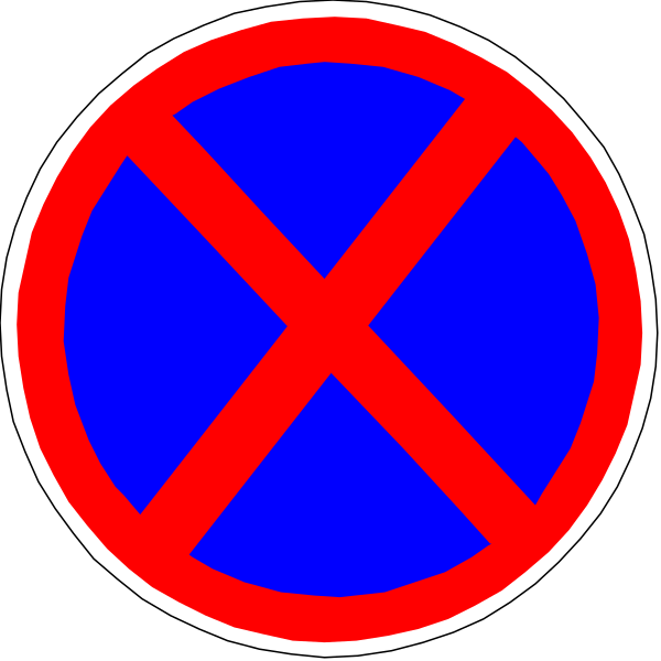 The image shows a red circle with two blue circles inside it on either side of an "X" symbol at its center.