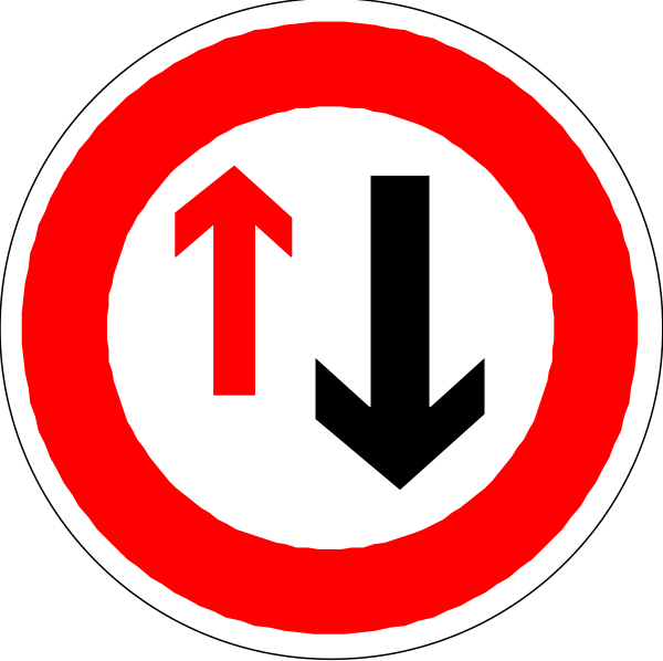 The image shows a red circular sign with an arrow pointing downwards inside it, indicating that there is no entry allowed below this point due to low clearance for vehicles of height greater than 4 meters (13 feet). This restriction applies only during daylight hours and does not apply on weekends or holidays. There are also two additional signs: one showing a red arrow pointing upwards with the word "UP" in white, indicating that there is no entry allowed above this point due to low clearance for vehicles of height greater than 4 meters (13 feet), except during daylight