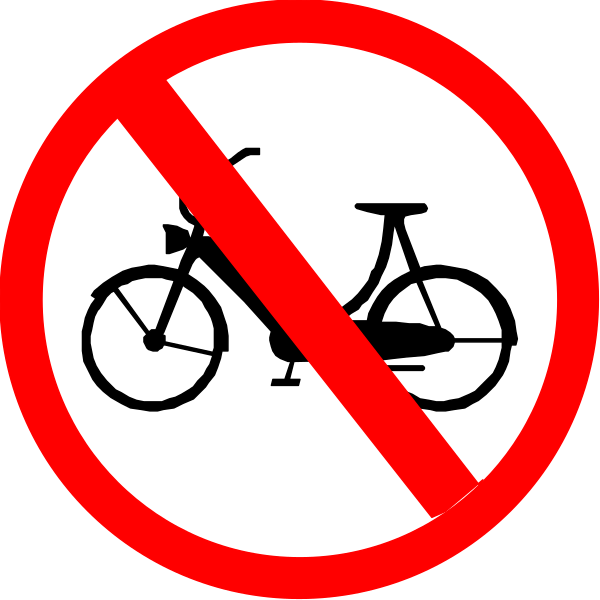 The image shows a red circle with two white lines through it overlaid on top of another sign that depicts an iconic bicycle symbolizing no bikes allowed in this area.