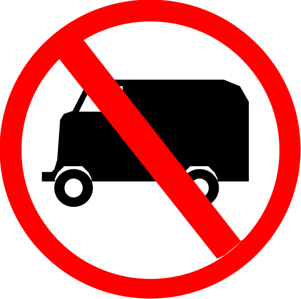 The image shows a red circle with two white lines through it on top of an icon depicting a truck next to a "no parking" sign indicating that no trucks can park in this area.