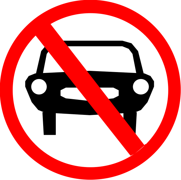 The image shows a red circle with two signs inside it: on top left is an icon of a car crossed out by a diagonal line through it; below that is another sign indicating "No Parking" in white text, and to its right there's a symbol for no parking at night or during certain hours.