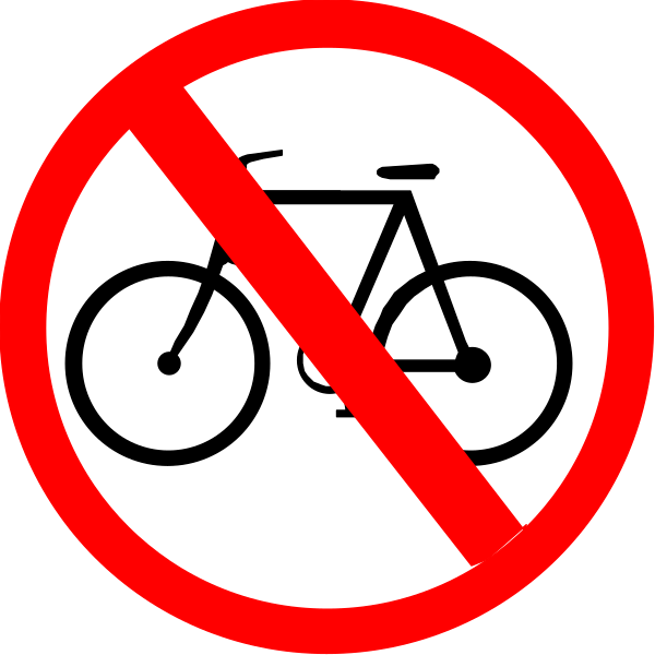 The image shows a red circle with two white lines through it overlaid on top of another sign that depicts an iconic bicycle symbolizing no bikes allowed in this area.